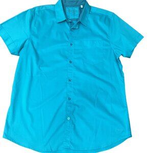Guess Mens Turquoise Short Sleeve Button-Up Shirt XL With Chest Pocket